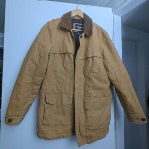 Lands End Work Jacket Tan Canvas with Corduroy Collar and Quilted Lining
